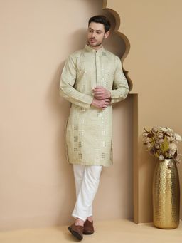 Jompers - Green Silk Blend Regular Full Sleeves Kurta With Pyjama
