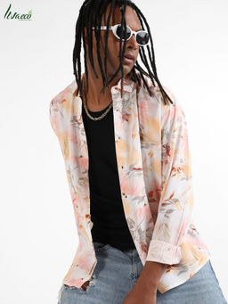 Campus Sutra - Men's EcoLiva Peach Pink Faded Botanical Shirt
