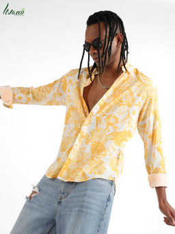 Campus Sutra - Men's EcoLiva Yellow Contrast Botanical Shirt