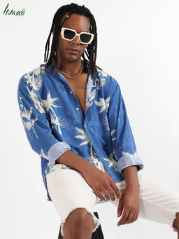 Campus Sutra - Men's EcoLiva Cobalt Blue Palm Tree Shirt