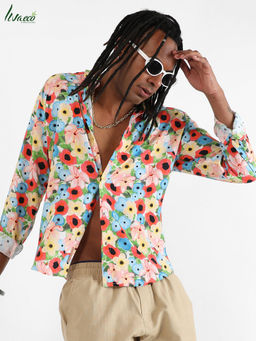 Campus Sutra - Men's EcoLiva Multicolour Artistic Botanical Cluster Shirt