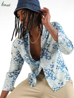 Campus Sutra - Men's EcoLiva Blue Geometric Lined Shirt