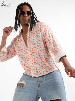 Campus Sutra - Men's EcoLiva Orange Abstract Swirl Shirt