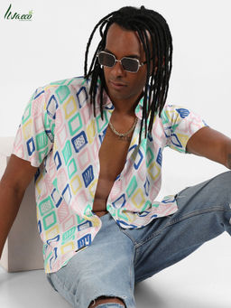 Campus Sutra - Men's EcoLiva Multicolour Rhombus Strokes Shirt