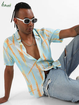 Campus Sutra - Men's EcoLiva Sky Blue & Orange Pastel Tie Dye Shirt