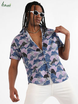 Campus Sutra - Men's EcoLiva Blue & Lavender Contrast Landscape Shirt