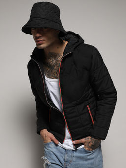 Campus Sutra - Men's Black Puffer Jacket With Contrast Zipper