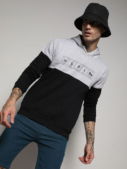 Campus Sutra - Men's Black & Grey Inspire Hoodie With Kangaroo Pocket