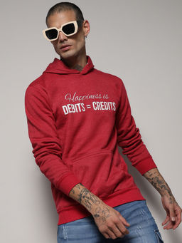 Campus Sutra - Men's Red Happiness Is Hoodie With Kangaroo Pocket