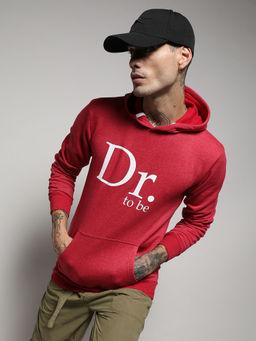 Campus Sutra - Men's Red Dr. To Be Hoodie With Kangaroo Pocket