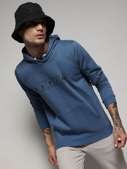 Campus Sutra - Men's Blue Inspire Hoodie With Kangaroo Pocket