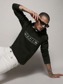 Campus Sutra - Men's Forest Green Inspire Hoodie With Kangaroo Pocket