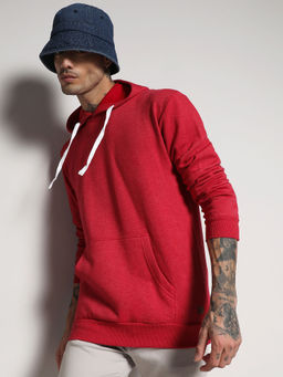 Campus Sutra - Men's Red Pullover Hoodie With Contrast Drawstring