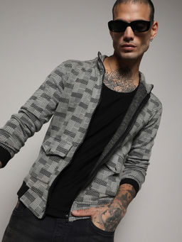 Campus Sutra - Men's Grey Textured Jacket With Flap Pocket