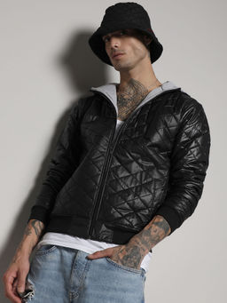 Campus Sutra - Men's Black Quilted Puffer Jacket With Zip-Closure