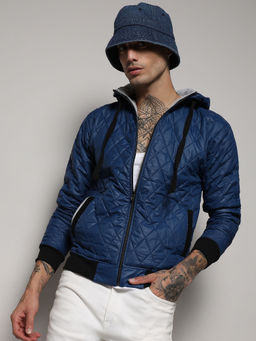 Campus Sutra - Men's Blue Quilted Puffer Jacket With Zip-Closure
