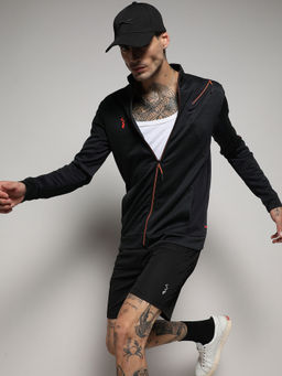 Campus Sutra - Men's Black Heathered Activewear Jacket With Reflective Detail
