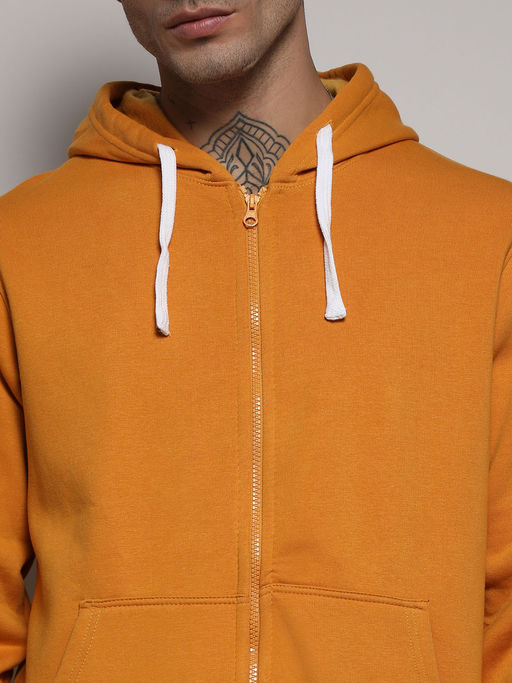 Buy Campus Sutra Men's Mustard Yellow Zip-Front Hoodie With