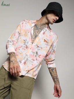 Campus Sutra - Men's EcoLiva Peach Pink Faded Botanical Shirt