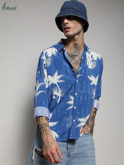 Campus Sutra - Men's EcoLiva Cobalt Blue Palm Tree Shirt