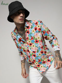 Campus Sutra - Men's EcoLiva Multicolour Artistic Botanical Cluster Shirt