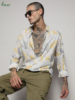 Campus Sutra - Men's EcoLiva Grey & Yellow Minimal Lined Shirt