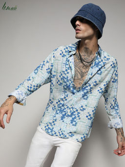 Campus Sutra - Men's EcoLiva Blue Geometric Lined Shirt