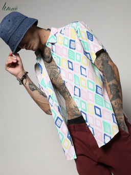 Campus Sutra - Men's EcoLiva Multicolour Rhombus Strokes Shirt