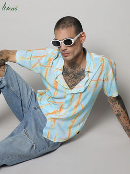 Campus Sutra - Men's EcoLiva Sky Blue & Orange Pastel Tie Dye Shirt