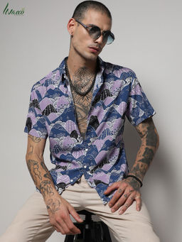 Campus Sutra - Men's EcoLiva Blue & Lavender Contrast Landscape Shirt