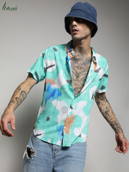 Campus Sutra - Men's EcoLiva Mint Green Abstract Strokes Shirt