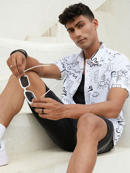 Campus Sutra - Men's Black & Grey Geometric Aztec Print Shirt