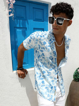 Campus Sutra - Men's Artistic Foliage Print Button Up Shirt