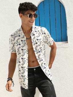 Campus Sutra - Men's Fish Print Button Up Shirt