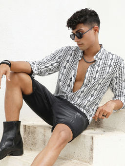 Campus Sutra - Men's Black & Grey Geometric Aztec Print Shirt