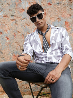 Campus Sutra - Men's Dark Grey & White Abstract Block Shirt