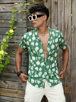 Campus Sutra - Men's Green Botanical Block Shirt