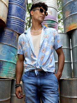 Campus Sutra - Men's Sky Blue Airy Flower Shirt