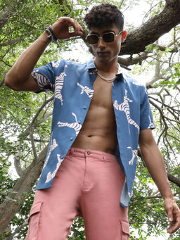 Campus Sutra - Men's Blue Contrast Zebra Shirt