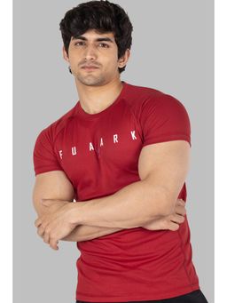 FUAARK - Mens Maroon Checks Sports and Gym T-Shirt