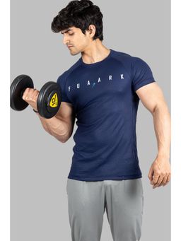 FUAARK - Mens Navy Blue Checks Sports and Gym T-Shirt