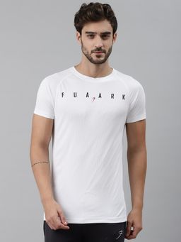 FUAARK - Mens White Checks Sports and Gym T-Shirt