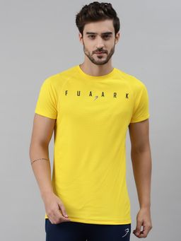 FUAARK - Mens Yellow Checks Sports and Gym T-Shirt