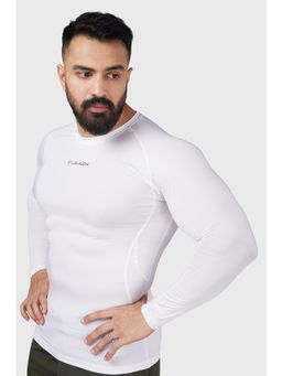 FUAARK - Mens White Compression Fit Crew Neck Full Sleeve Stylish Gym T-Shirt
