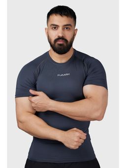 FUAARK - Mens Grey Compression Fit Crew Neck Short Sleeves Stylish Gym T-Shirt