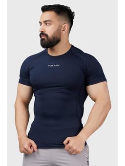 FUAARK - Mens Navy Blue Compression Fit Crew Neck Short Sleeves Stylish Gym T-Shirt