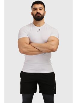 FUAARK - Mens White Compression Fit Sports and Gym T-Shirt