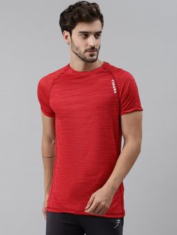 FUAARK - Mens Red Melange Sports and Gym T-Shirt