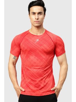 FUAARK - Mens Red Ozone Jacquard Sports and Gym T-Shirt