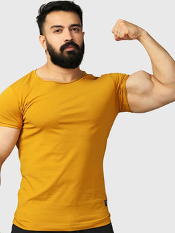 FUAARK - Mens Mustard Round Neck T-Shirt